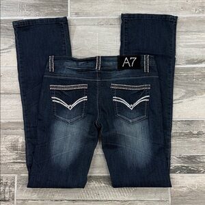 A7 Swarovski Embellished Crystal Rhinestone Bootcut Jeans NWT with flaw